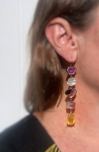Totem Earrings with Tourmaline, Quartz, Sapphire, and Keshi Pearl